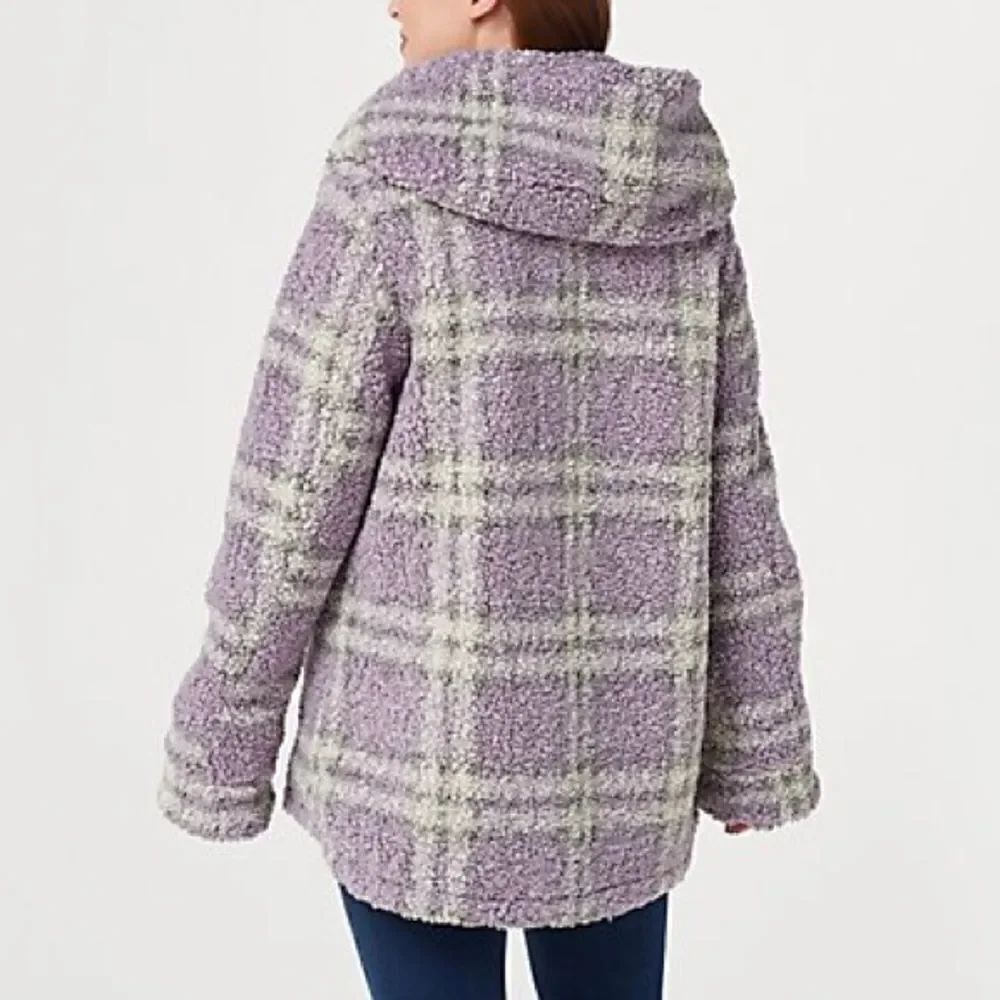Centigrade Button Closure Reversible Plaid Sherpa Jacket - Picture 5 of 8